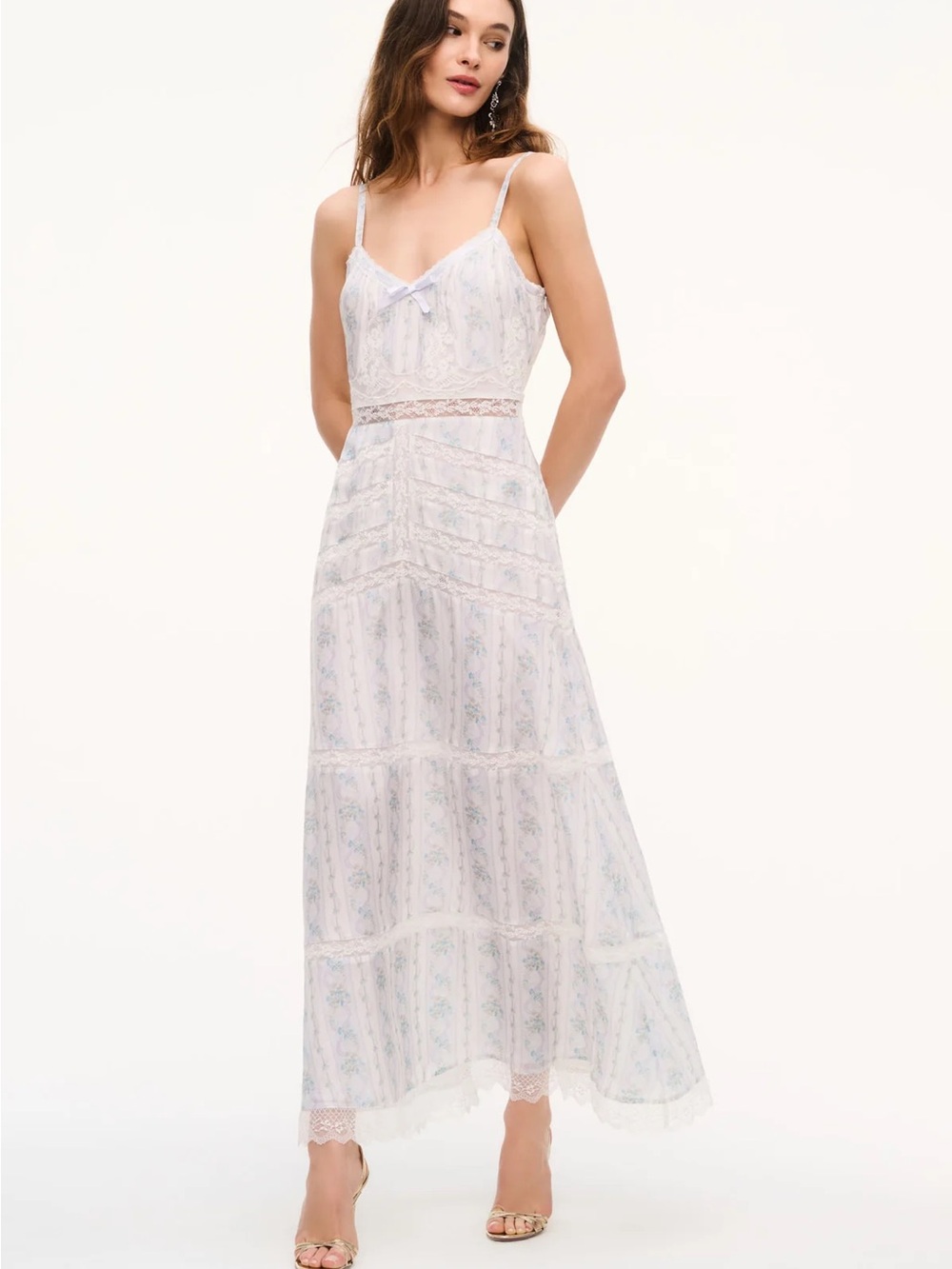 NWT LoveShackFancy Mirabeline Silk Lace-Trimmed Maxi Dress XS
